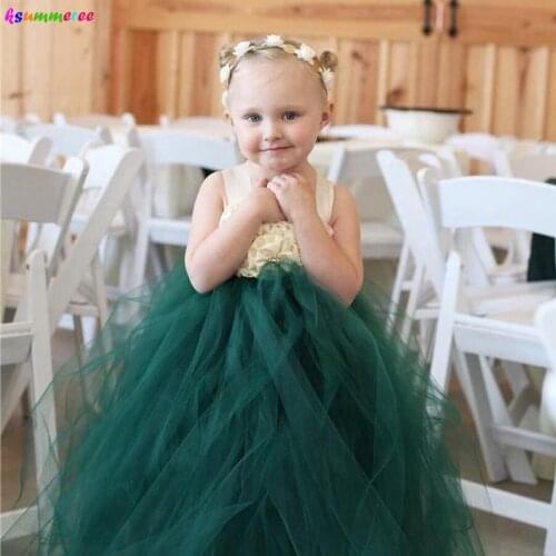 Forest Flower Girl Tutu Dress Princess Kids Ball Gowns for Girls Pageant Party Clothes Tulle Dress Hunter Green Wedding Dress
