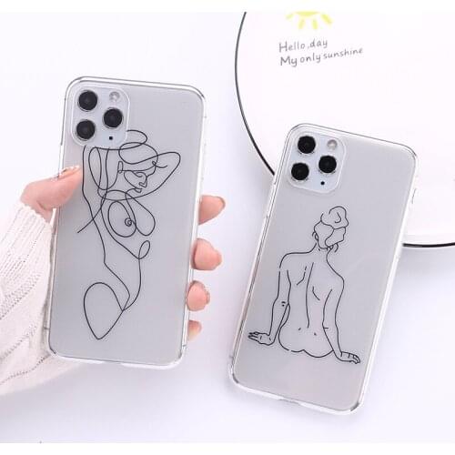Abstract Women Face Line Clear Case for iPhone 12 Mini 11 Pro X XS Max XR 8 7 6 6s Plus Soft Phone Cover