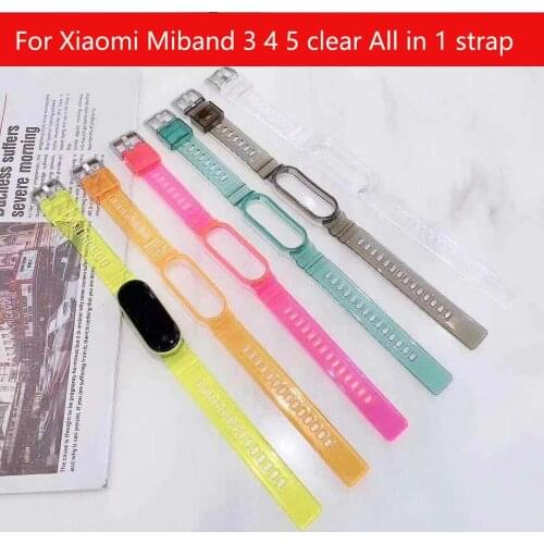 2020 2 in 1 Transparant Band For Xiaomi Mi Band 5 4 3 Strap Smart Bracelet Miband5 back case band Replacement Silicone Wristband