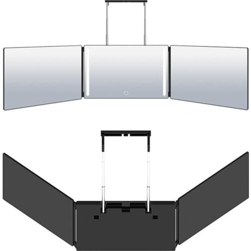 Brightness Adjustable Retractable Trifold Mirror Hanging 360 Degrees 3 Way Mirror With Lights Portable Cosmetic Makeup Mirror