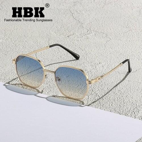 HBK Ladies Retro Classic Small Polygon Sunglasses Metal Shades for Men Women Luxury Vintage Octagonal Green Mirrors Sun Glasses