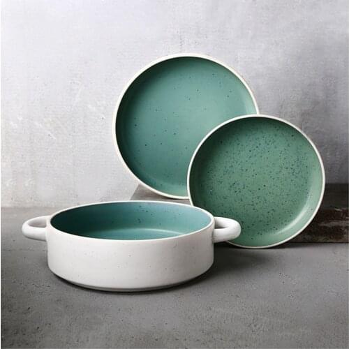 Western Ceramic Plate Creative Double Ear Deep Plate Personality Soup Plate Salad Plate Ceramic tableware