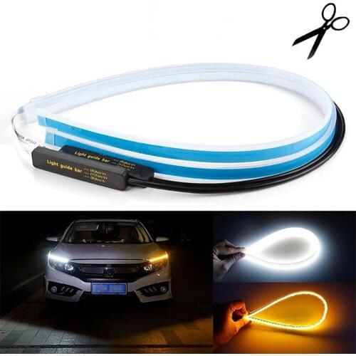 30 45 60cm Daytime Running Light Flexible Soft Tube Guide Car LED Strip 12V led drl Flow Runs Headlight turn signal light