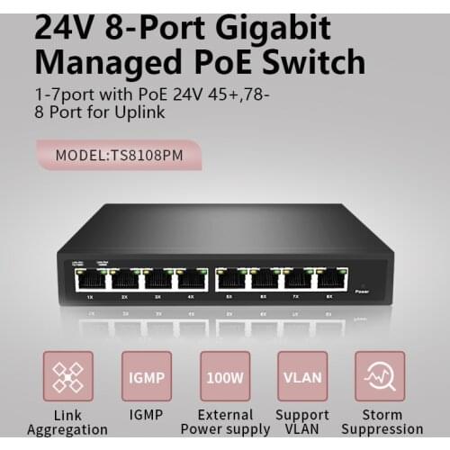 24V 8-Port full gigabit managed PoE Switch 24v POE SWITCH 24v Managed switch