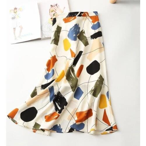 Quality Printed Skirts Womens 2021 Small A-line Skirt Mid-length Summer 2021 New High Waist Thin Floral Long Skirt