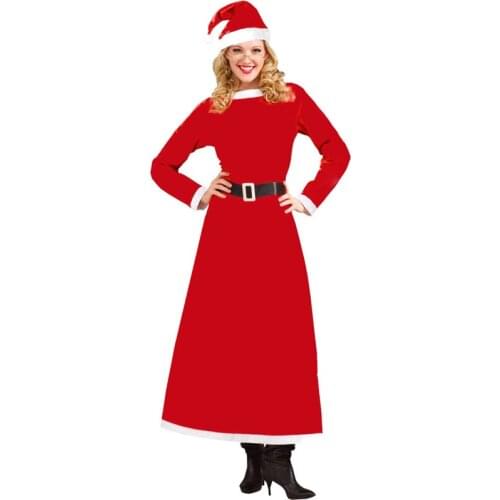 Lady Carnival Christmas Jolly Santa Claus Costume Elegant Flannel Floor Length Dress Xmas Mascot Cosplay Fancy Party Dress