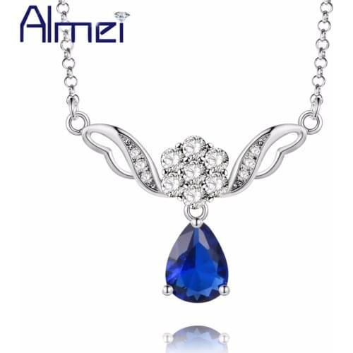 Almei 5%Off Silver Color Women Necklaces & Pendants Cubic Suspension CZ Stone Colar Feminino Flower Pendant Jewelry Gifts Y318