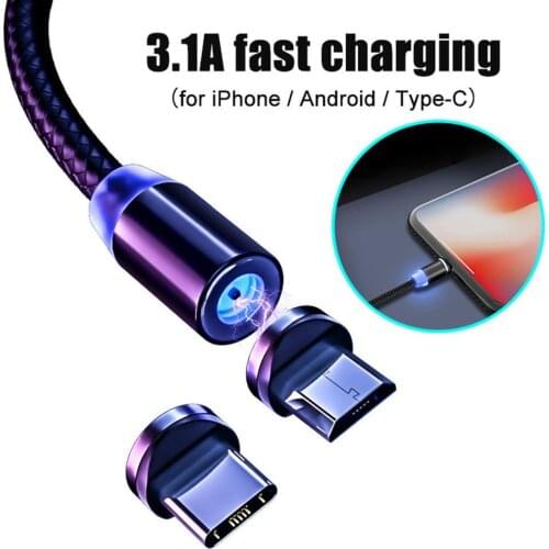 1/2m 3.1A Protable 8Pin Micro USB Type-C 360-Degree Circular Magnetic Fast Charging Data Cable For Xiaomi iPhone Android