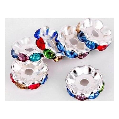 100pcs 10MM jhfg3 Spacer Metal Silver Plated Rondelle Rhinestone Loose Beads fit ANY shambala bracelets
