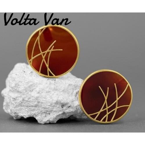Volta Van 2021 New Stud Earrings 925 Sterling Silver Elegant Agate Classic Concise Round Fine Jewelry Party Silver Earrings