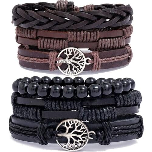 3Pcs/Set Hand-woven Retro Cowhide Bracelet Diy Combination Three-piece Mens Jewelry