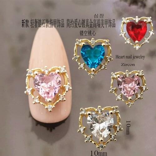 5pcs/pack Korea Luxury Zircon Nail art Parts Kawaii Heart Style Accessories Charm Glitter Rhinestone Jewelry Nail Tips Supplies