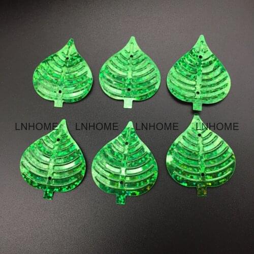 50g/lot PVC Large Leaf Sequins 30*35mm Sewing DIY Christmas Accessories For Crafts Leaves With 2 Holes Laser Green