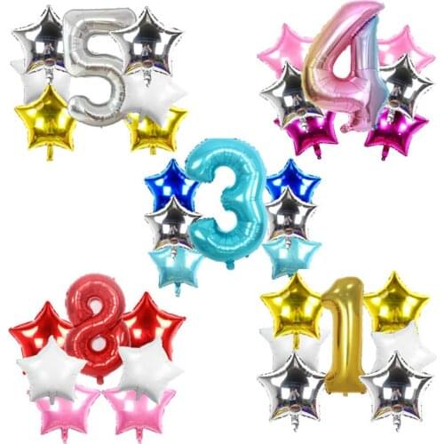 7 pcs blue pink rose gold Happy Birthday balloons 32inch Number Ballons+Star Foil Helium ball Baby 1 2 3 4 Year Party Decoration