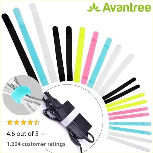 Avantree 50 PCS Special Design Fastening Cable Ties Reusable Hook and Loop Cord Straps 3 Different Sizes to Keep Cords Organized