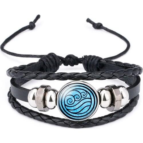 Avatar: The Last Airbender Leather Bracelet Kingdom Jewelry Air Nomad Fire and Water Tribe Glass Cabochon Bracelets Gift