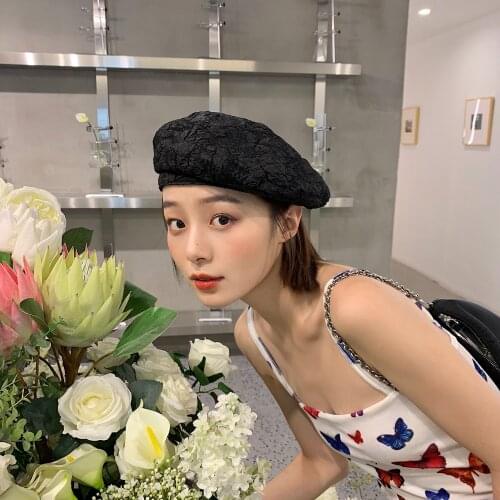 2021 Pleated Lace Beret Womens Lolita Beret Hat with French Solid Color Spring and Summer Painter Octagonal Hat