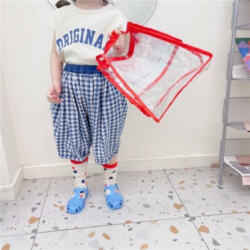 2021 Summer New Arrival Girls Fashion Plaid Pants Kids Korean Design Trousers Girls Knee Length Pants