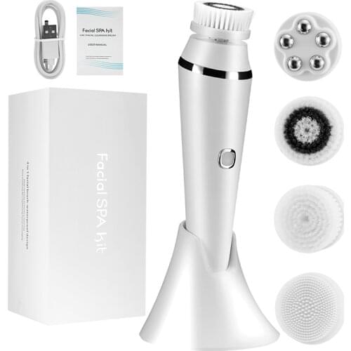 Electric 4 in1 Face Cleansing Brush Sonic Blackhead Exfoliating Silicone Face Cleaner Skin Tightening Massager Home Skin Care