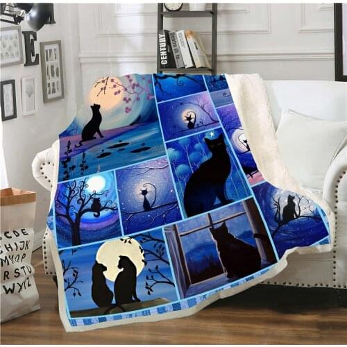 Flannel Blanket 3D Cats Printed Fashionable Vintage Bedding Bedspread Blankets Kids Adult Creative Pattern Design Room Decor