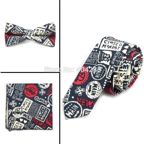 HOOYI 2019 Fashion Cotton Neck Tie Set Mens Slim Ties Bowties Pocket square Handkerchiefs