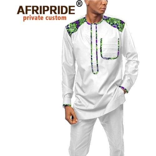 Dashiki Men African Clothing Print Shirts and Ankara Pants Set Tribal Tracksuit Outwear Wax Attire 2 Piece AFRIPRIDE A1916062
