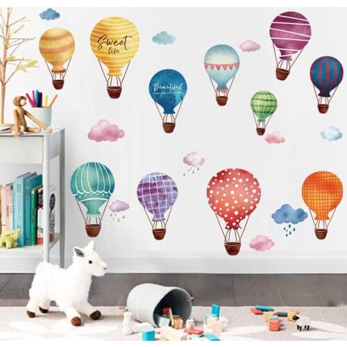 Colorful Hot Air Balloons Wall Stickers for Office Home Kids Room Bedroom Decoration Pvc Mural Art Decals Wallpaper Home Decor
