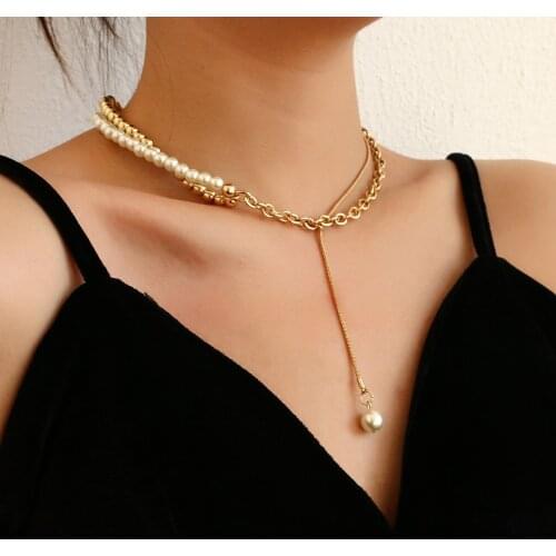 Lifefontier Vintage Pearl Chain Choker Necklace for Women Gold Silver Color Long Tassel Pearl Pendant Beaded Necklace Jewelry