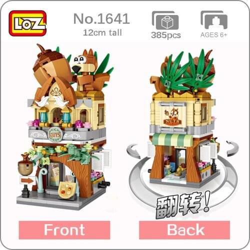 LOZ 1641 City Street Squirrel Nut Food Shop Store Architecture 3D Model DIY Mini Blocks Bricks Building Toy for Children no Box