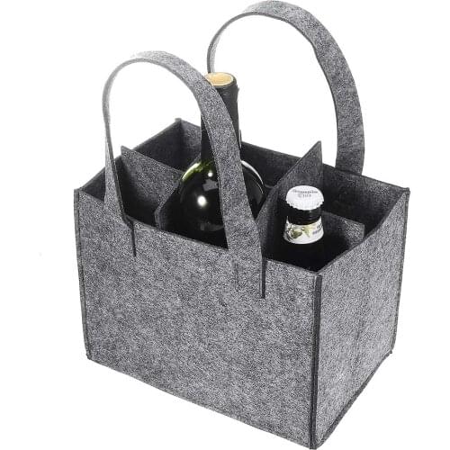 Reusable stylish felt bag wine rack beer bottle shopping tote bag bottle rack 6 bottle dispenser washable gray