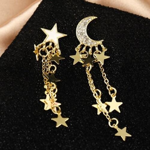 Fashion retro womens moon pentagonal star earrings women suitable for girls asymmetric earrings jewelry accessories
