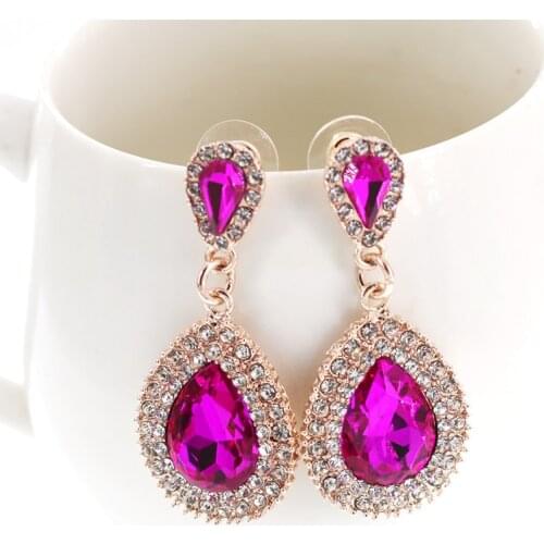 New Fashion Elegant Gem Stone Crystal Drop Earrings for Women Cute Water Drop Dangle Earrings Friends Gift Women Jewelry
