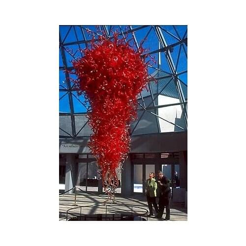 Very Large Chandelier Glass Light Fixture for Hotel Project CE UL Certificate Red Glass Long Tiered Chandelier Lighting