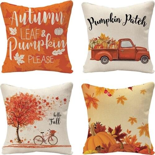 Autumn Yellow Maple Leaves Cushion Cover Fall Harvest Pumpkin Tree Pillow Cover Art Home Decoration Sofa Car Throw Pillow Case