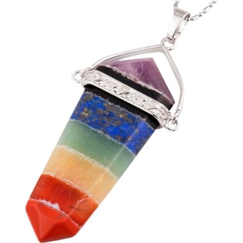 SUNYIK 7 Chakra Pendant,Balance Metaphysical Crystal Point Healing Reiki Pendant Fit Necklace (Free Chain)