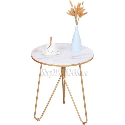 Simple Marble Coffee Table Net Red Small Apartment Home Creative Living Room Sofa Side Table Iron Balcony Small Round Table