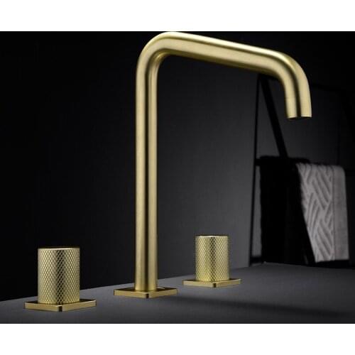 Light luxury Top quality bathroom sink faucet three holes two handle basin mixer faucet cold hot water tap Brushed gold faucet