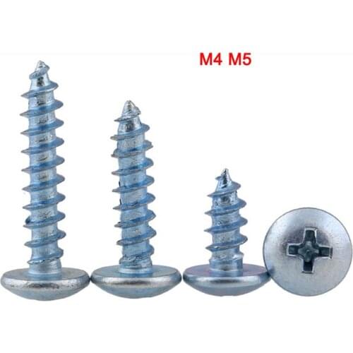 Blue Zinc Plated Cross Round Large Flat Head Wood Screws Hardened Phillips Truss Mushroom Head Self Tapping Screws M4 M5