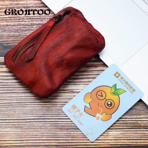 GROJITOO Hand polished vegetable tanned leather creative zipper pocket key bag for men and women card holder wallet cion purse