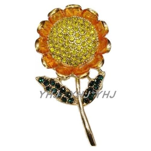 South Korea sunflower sunflower brooch garment accessories with full drill stones pin female cardigan corsage locket