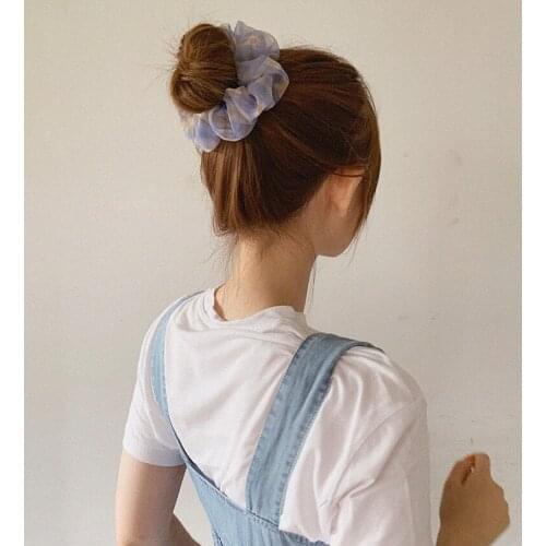 2020 New Summer Korea Fashion VSCO Girls Cute Gopchang Band Clear Tule Scrunchie Organza Fabric Hair Accesories Women Hair Ties