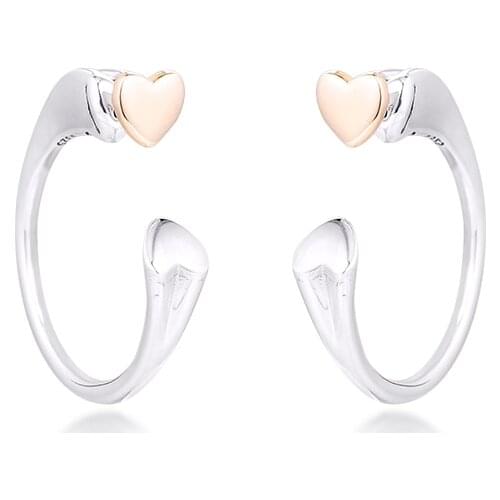 100% Sterling-Silver-Jewelry Two Hearts Hoop Earring with 14K Real Gold 100% 925 Silver Jewelry for Women Free Shipping