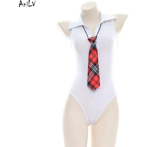 AniLV Women Backless Bodysuit Shirt One piece Swimsuit Costume School Student Bodycon Swimwear Uniform Pool Party Cosplay