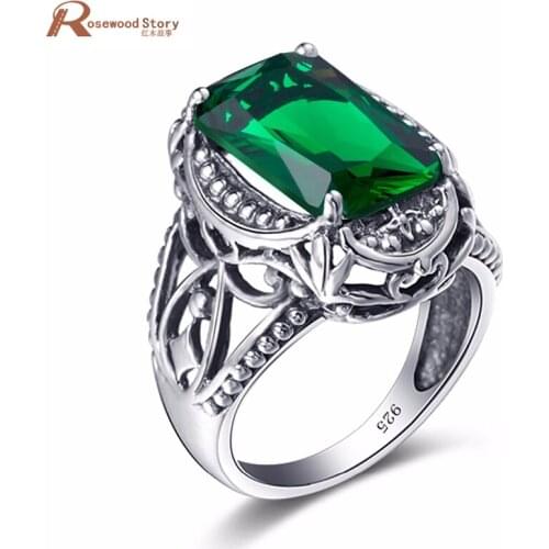 Dubai Engagement Wedding Jewelry Real 925 Sterling Silver Created Emerald Stone Lover Rings China Silver Brand Fine for Women