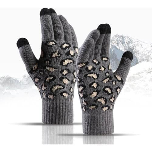 Winter Womens Knitted Gloves Touch Screen High Quality Leopard Mitten Thicken Warm Wool Cashmere Solid Outdoor Sports Gloves