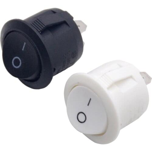10pcs/lot AC 6A 10A 250V On Off Snap SPST Round Boat Rocker Switch Black 2Pin Power Switch Push Button Switch Black White