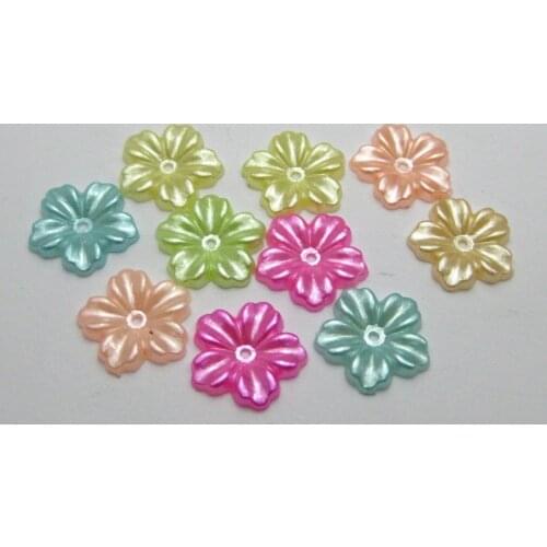 200 Mixed Acrylic Color Pearl flower Beads 12mm Flat Back Scrapbook Craft