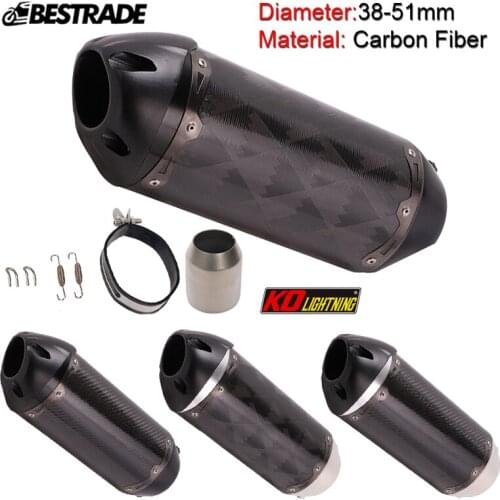 38-51mm Tail Vent Silencer System Carbon Fiber Universal Silp on For Motorcycle Exhaust Muffler Pipe No DB Killer 360mm Length