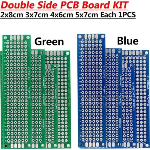 4pcs 5x7 4x6 3x7 2x8 cm Blue Green double Side Copper prototype pcb Universal Board Cave plate Circuit board kit For Arduino