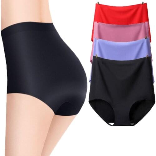 4pcs Seamless Ice Silk Panties Ladies High Waist Underwear Panty for Women Plus Size